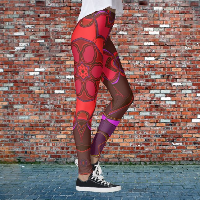 Leggings Dessin Mandala Flower rouge rose et violet (Créateur téléchargé)