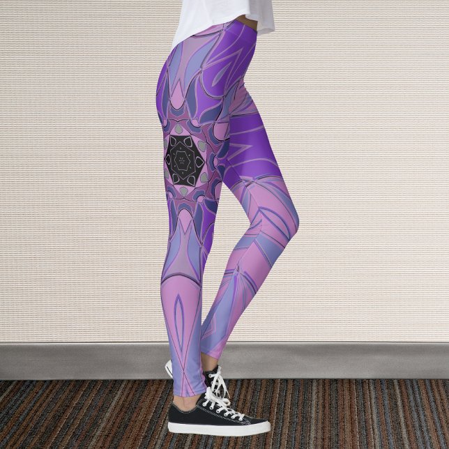 Leggings Dessin Mandala Flower violet rose et bleu (Créateur téléchargé)