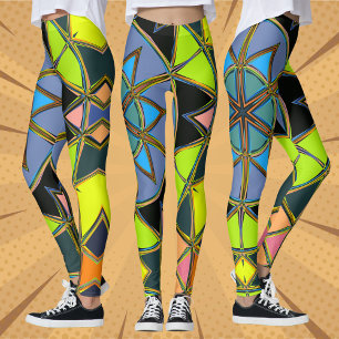 Leggings Dessin Mandala Green Blue et Orange