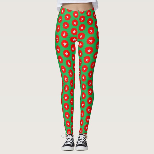 Leggings dessin rouge et vert de Noël (Devant)