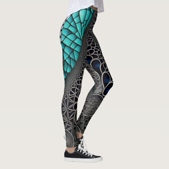 Leggings Dessin turquoise et en ligne noire (Droite)