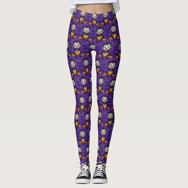 Leggings Dessin Vampire Halloween - Citrouilles, Bat (Devant)
