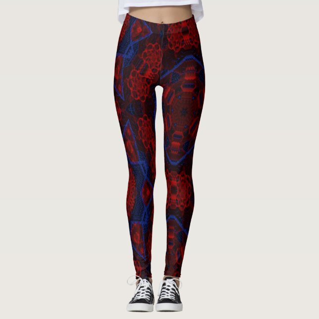 Leggings Dessins abstraits MODERNES en mosaïque rose-rouge- (Devant)