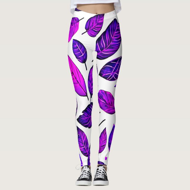 Leggings Dessins animés de feuilles vives : violet, rose et (Devant)