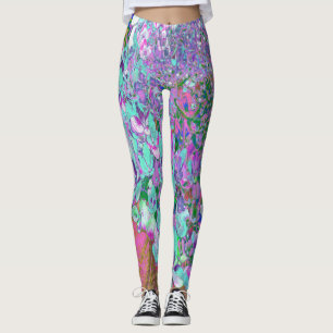 Leggings Détail élégant d'hydrangea Aqua et Purple Limeligh
