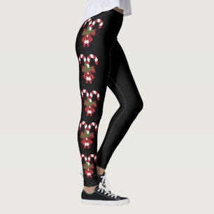 Leggings Deux Cannes de Bonbon Festives Rouges et Blanches