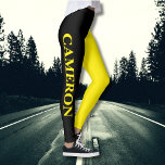 Leggings Deux couleurs tendance | Nom | Noir et canari jaun<br><div class="desc">Deux couleurs tendance | Nom personnalisé | Leggings jaunes noirs et canariens</div>