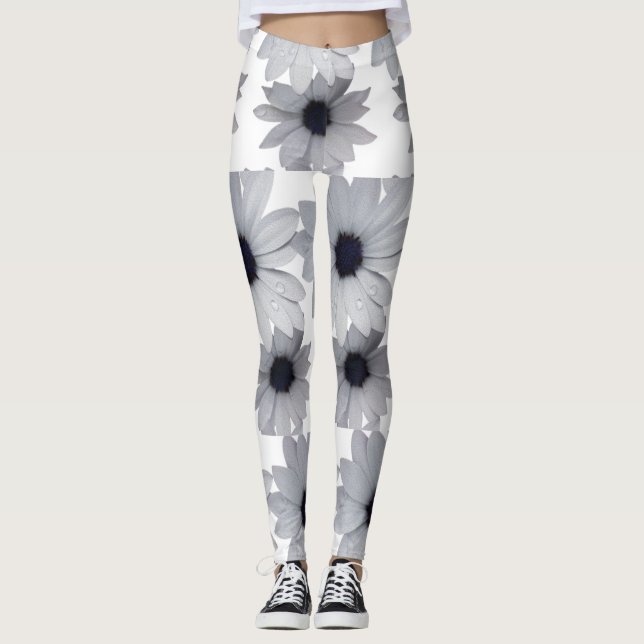 Leggings deux fleurs blanches (Devant)