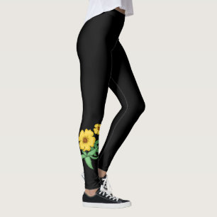 Leggings Deux Fleurs Jaunes Design ~ Arrière - plan Noir ~