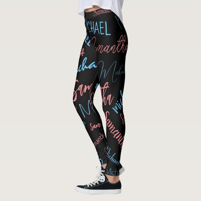 Leggings Deux noms couples motif monogramme bleu rose clair (Gauche)