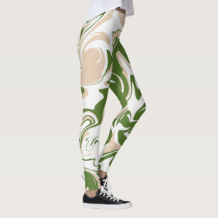 Leggings Déversement - Blanc, Sable et Palm Green