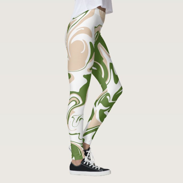 Leggings Déversement - Blanc, Sable et Palm Green (Droite)