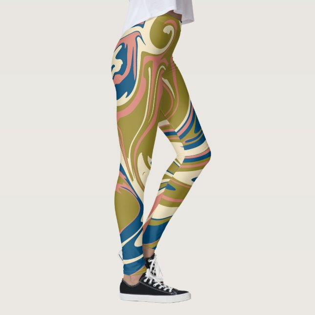 Leggings Déversement - Bleu, Vert olive, Rose et Crème (Droite)
