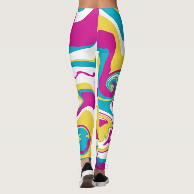 Leggings Déversement - Turquoise, Jaune, Rose et Blanc (Dos)