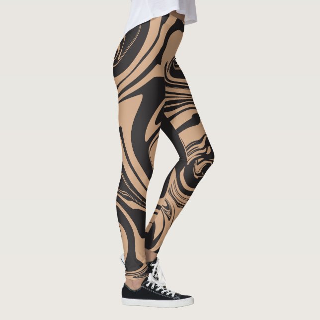 Leggings Déverser dans Tan et Noir rétro, tourbillon de mar (Droite)