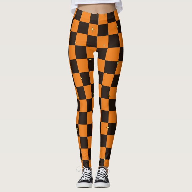 Leggings d'Halloween à plis orange et noir avec ét (Devant)