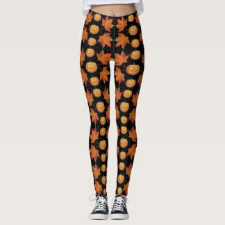 Leggings d'Halloween noir avec Citrouille et Feuil