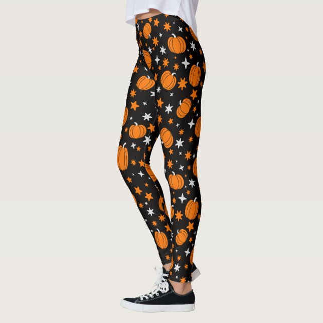 Leggings d'Halloween noir avec de mignons Citrouil (Gauche)