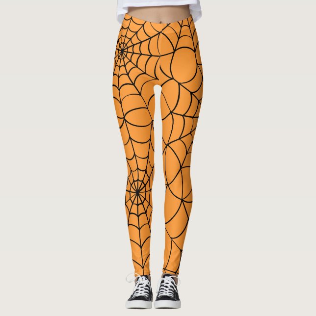 Leggings d'Halloween Orange et Black Spider Web (Devant)