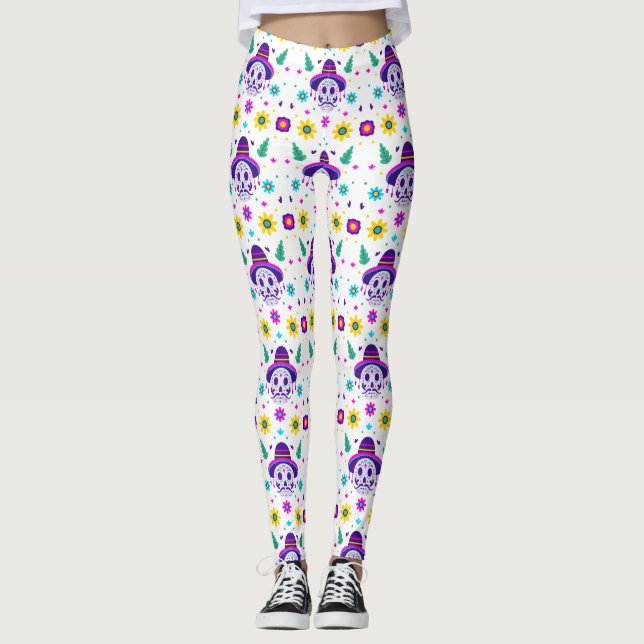 Leggings dia de los muertos crâne floral (Devant)