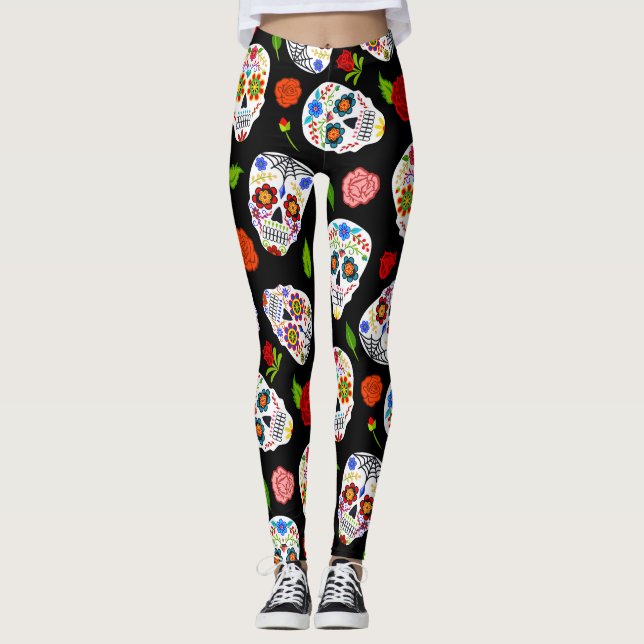 Leggings Dia Los Muertos : motif crâne à sucre. (Devant)
