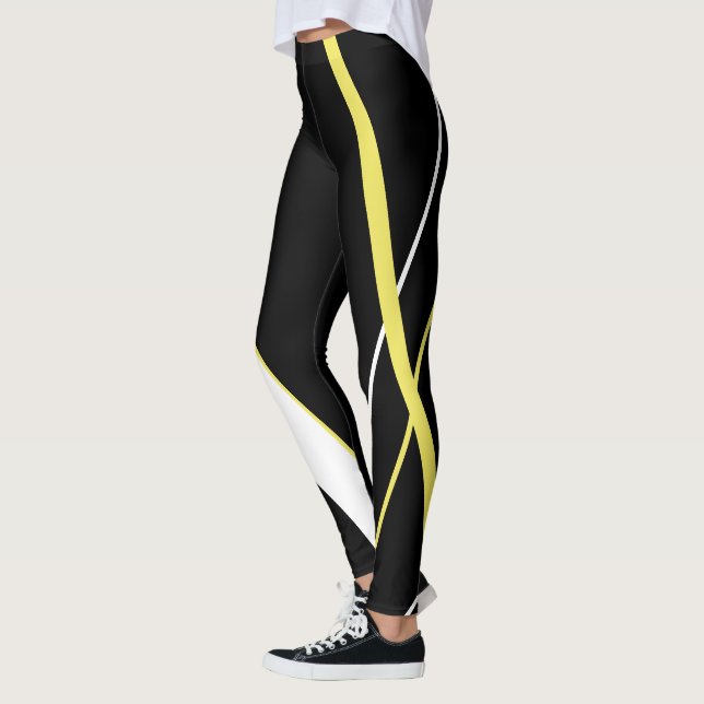 Leggings Diagonal Yellow Stripes Motif noir et blanc (Gauche)