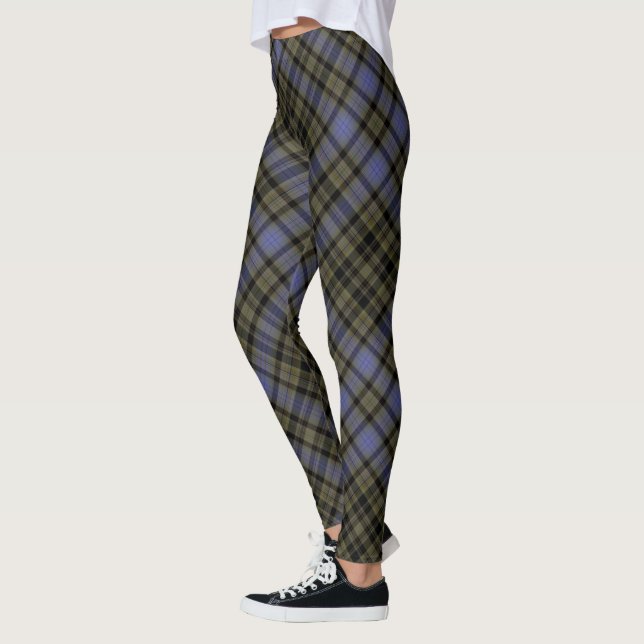 Leggings Diagonale noire olive de plaid de tartan de mûre (Gauche)