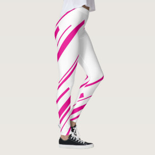 Leggings Diagonales en Magenta et Blanc