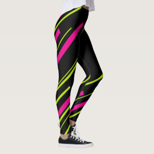 Leggings Diagonales en vert citron, rose et noir
