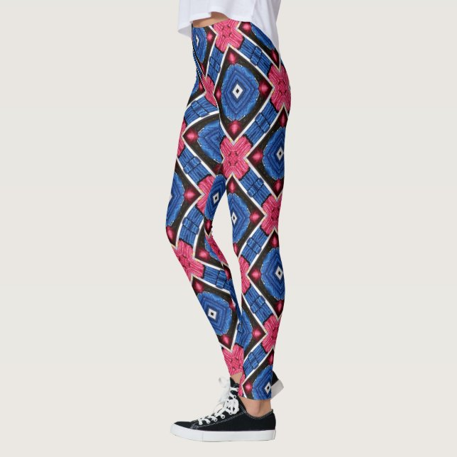 Leggings Diamant Bleu et Blanc et Cercles Rouges (Gauche)