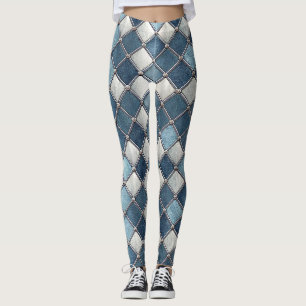Leggings Diamant Bleu Métallique - Géométrique Industriel