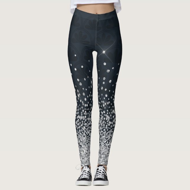 Leggings Diamant de Parties scintillant d'argent noir (Devant)