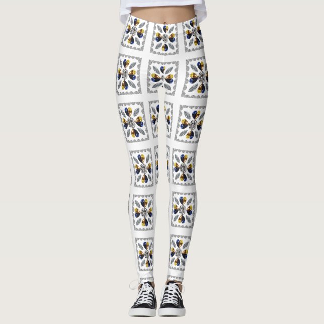 Leggings Diamant unique, Bleu Jaune en Coeur (Devant)