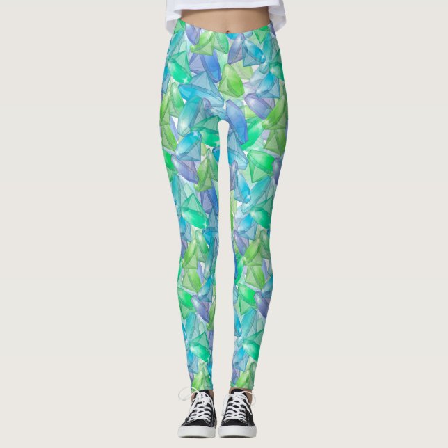 Leggings Diamants cristaux de violet bleu vert transparent (Devant)