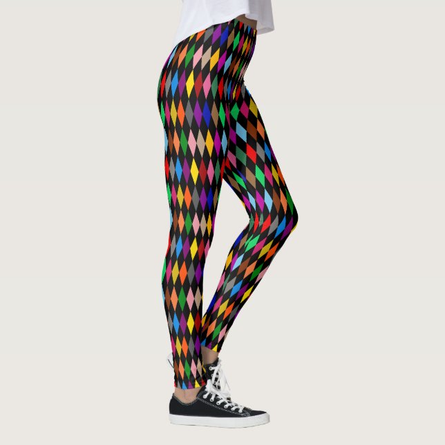 Leggings Diamants Harlequin Colorés Design Noir  (Droite)