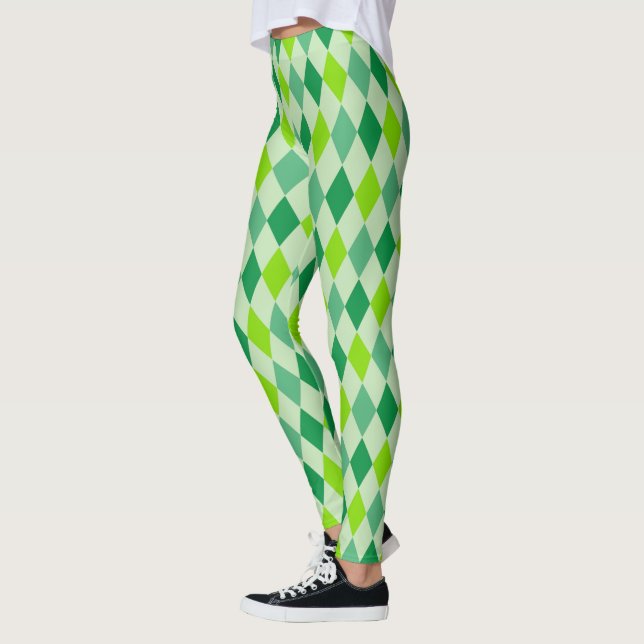 Leggings Diamants haut taille personnalisés Motif Vert (Gauche)