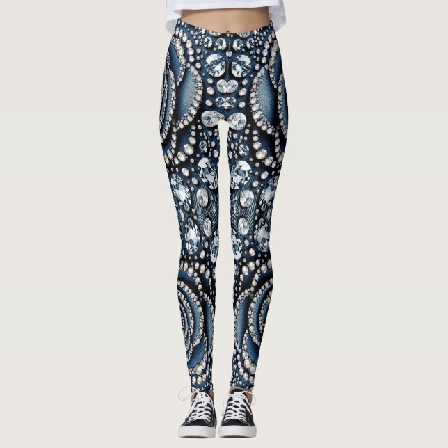 Leggings Diamond Rose & Denim Glam Bijoux à billes (Devant)
