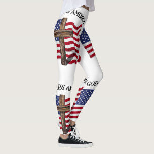 Leggings Dieu bénisse l'Amérique avec la croix et le drapea