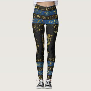 Leggings Dieux égyptiens d'or et hiéroglyphes sur le cuir