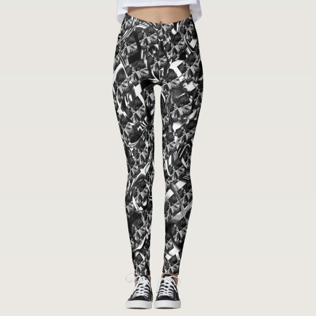 Leggings Différents gris, différents rayés transversaux (Devant)