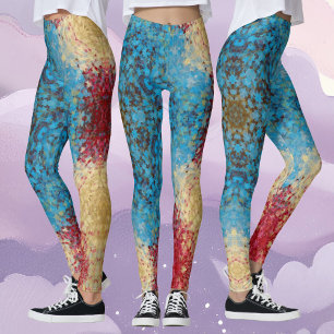 Leggings Digital Mandala bleu rouge et jaune