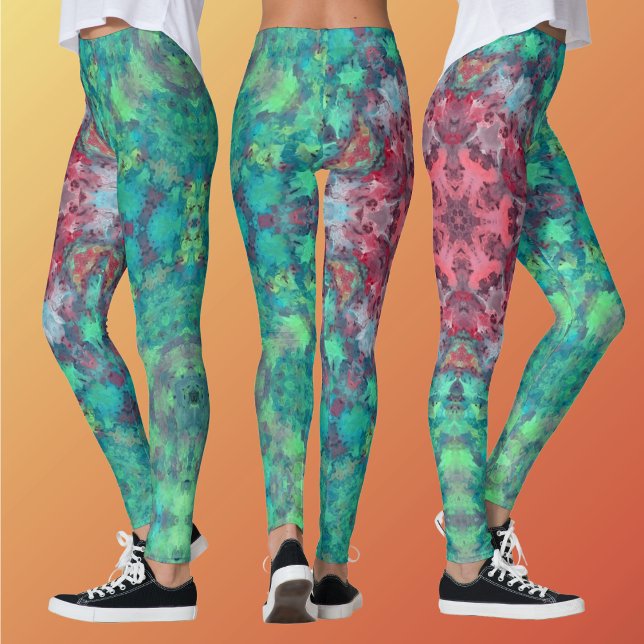 Leggings Digital Mandala rouge vert et bleu (Créateur téléchargé)