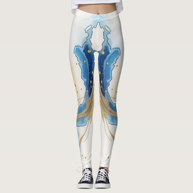 Leggings d'impression bleu-or-blanc (Devant)