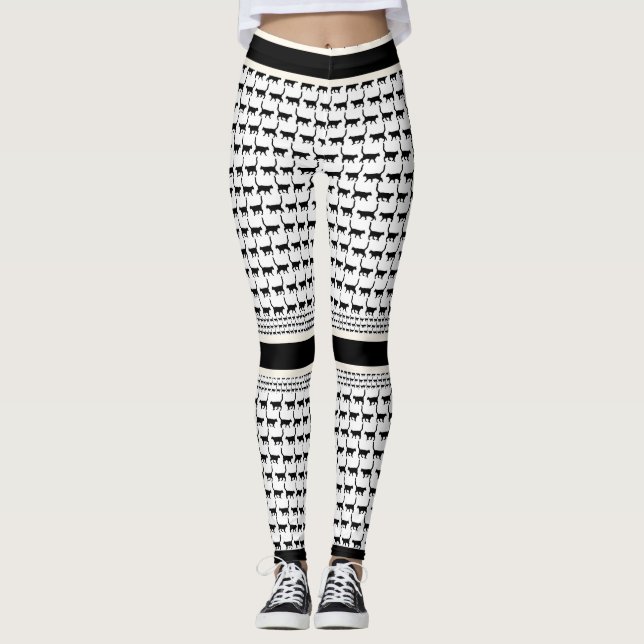 Leggings d'impression chic noir et blanc (Devant)