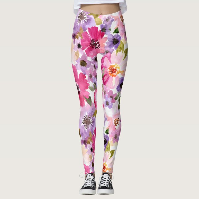 Leggings d'impression florale colorée pour femmes (Devant)