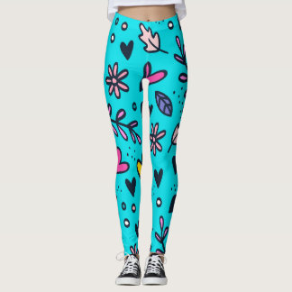Leggings d'impression florale et cardiaque