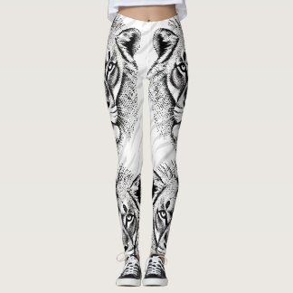 Leggings d'impression Lion noir blanc