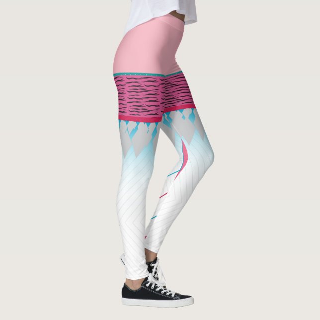 Leggings d'impression rose et cyan rétro vibrants (Droite)
