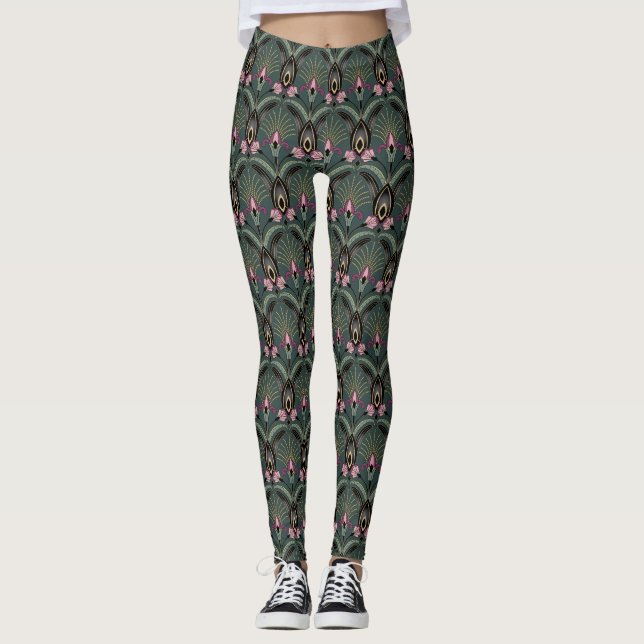 Leggings d'impression vert Art Déco (Devant)
