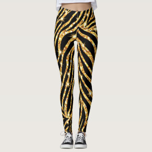 Leggings d'impression Zebra noir et or